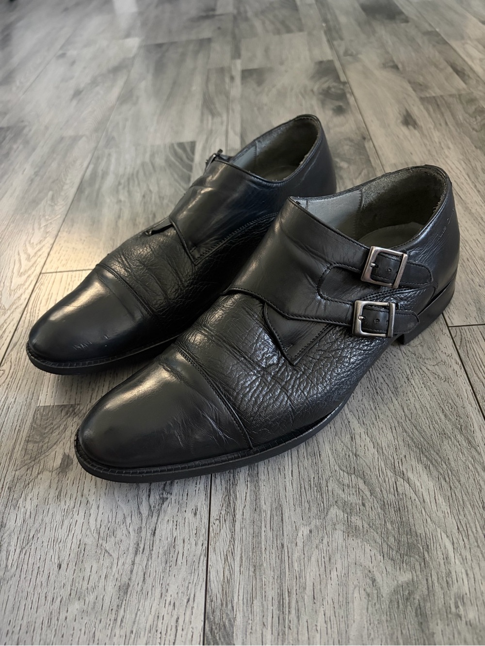 Franco Cuadra Black Deerskin Leather Double Monk Strap Dress Shoes Sz 26.5